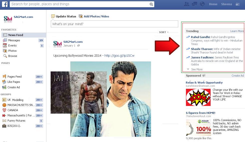 Displaying Facebook Trending Option on your Profile