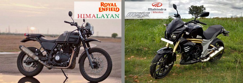 royal enfield himalayan and mahindra mojo deign and look